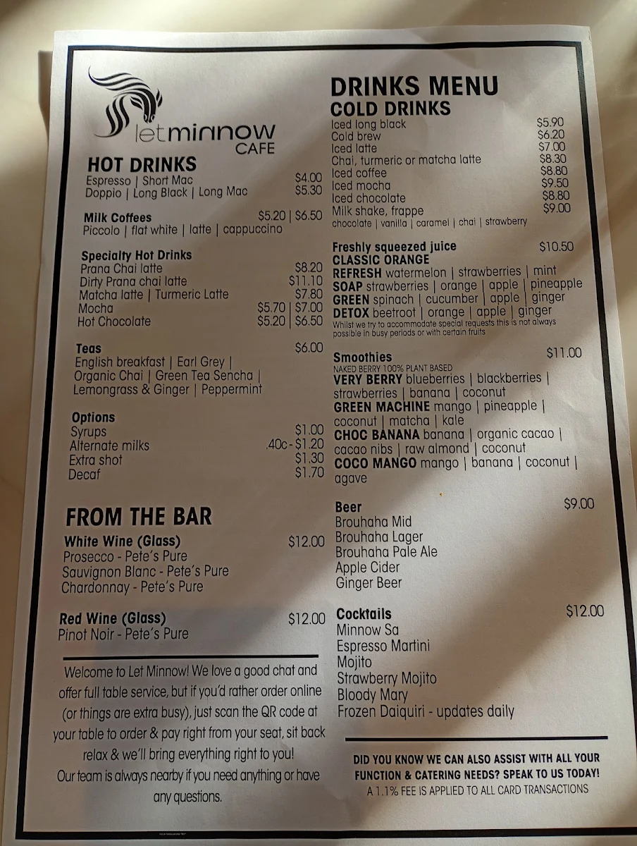 Menu, Let Minnow Cafe