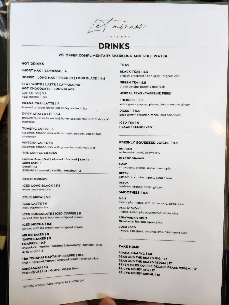 Menu, Let Minnow Cafe