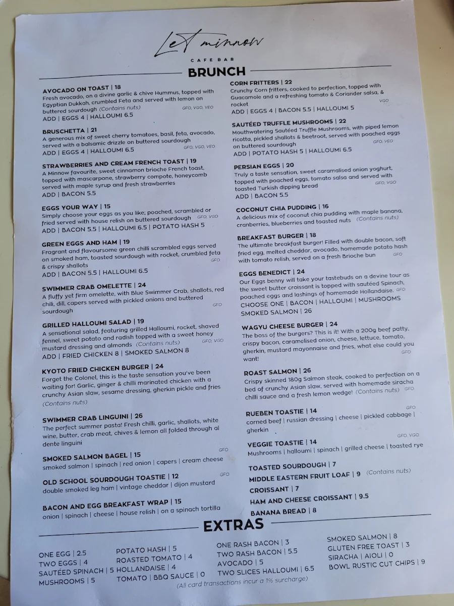Menu, Let Minnow Cafe