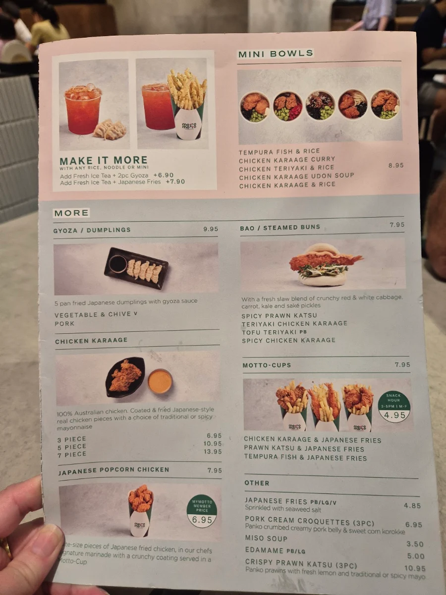 Menu, Motto Motto Japanese Kitchen - Garden City (Mt Gravatt)