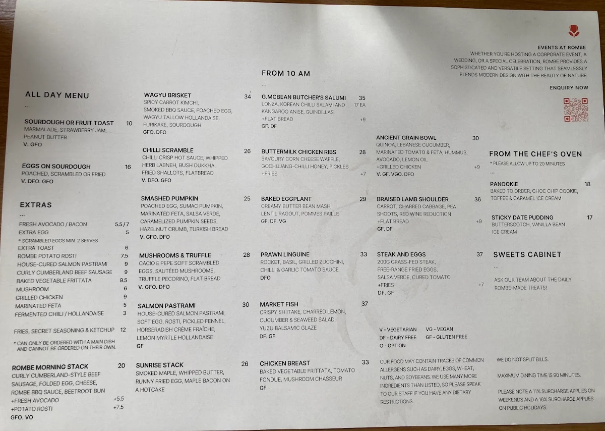 Menu, Rombe Rooftop
