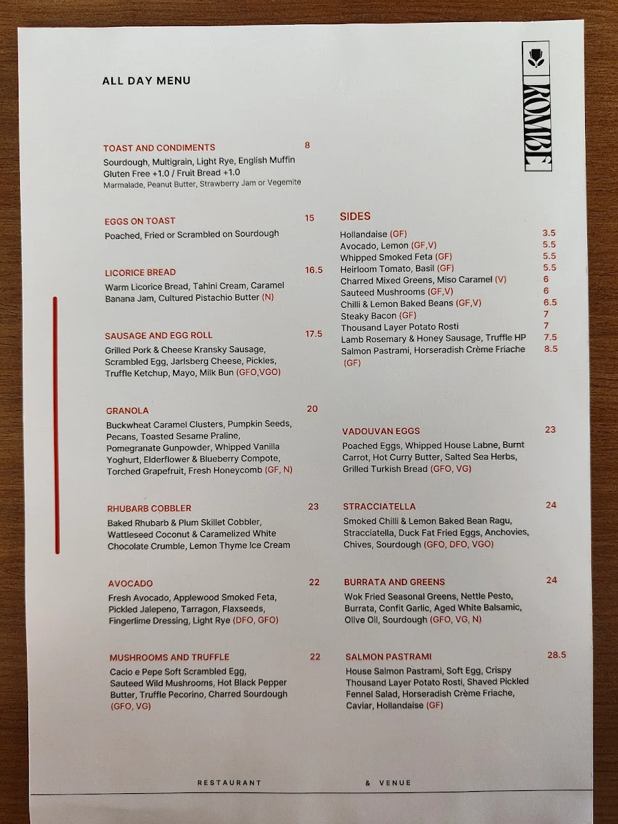 Menu, Rombe Rooftop