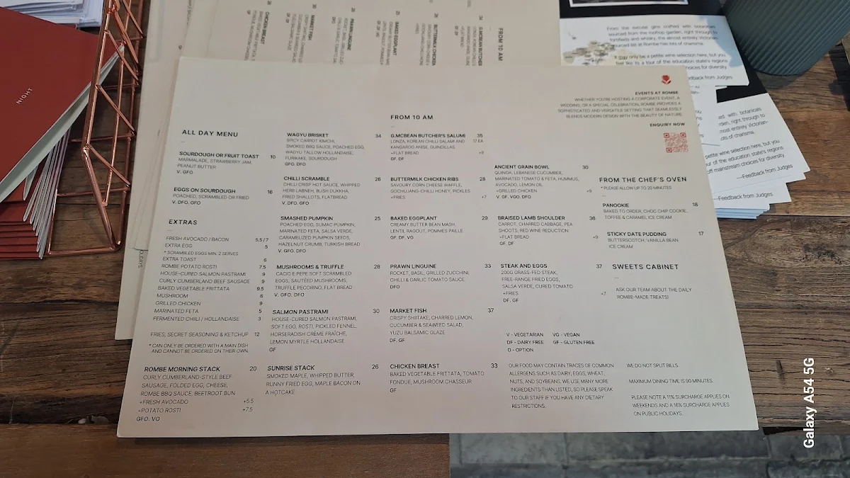 Menu, Rombe Rooftop