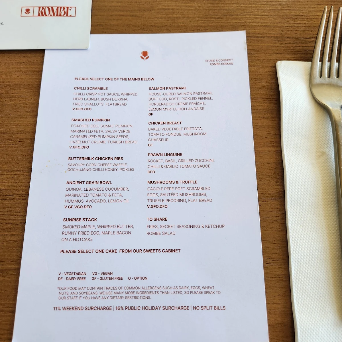 Menu, Rombe Rooftop