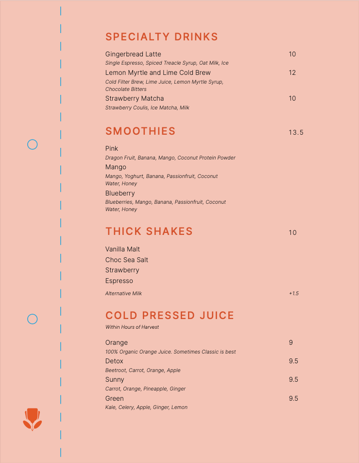 Menu, Rombe Rooftop