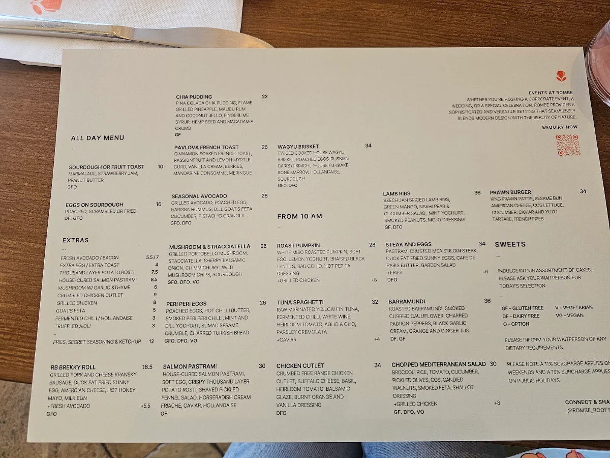 Menu, Rombe Rooftop