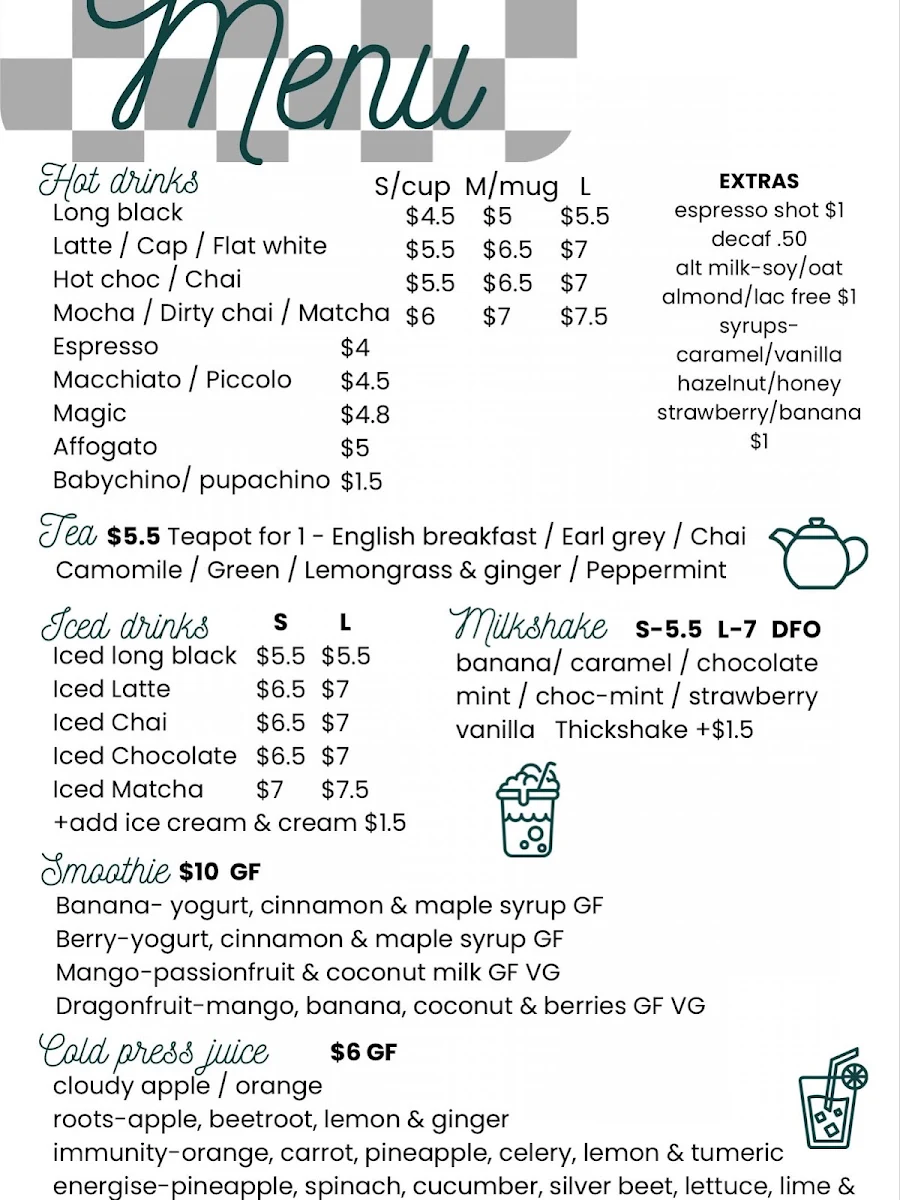 Menu, Thorne Street Cafe