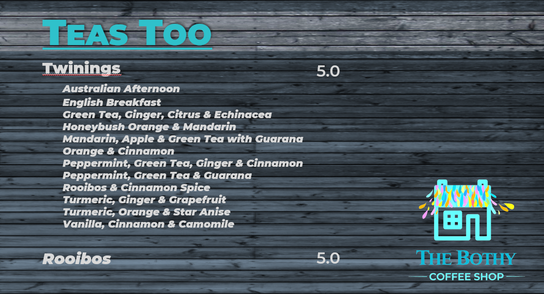 Menu, The Bothy Coffee Shop