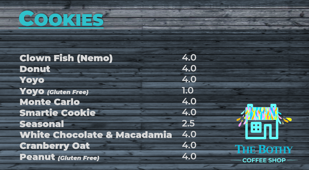 Menu, The Bothy Coffee Shop