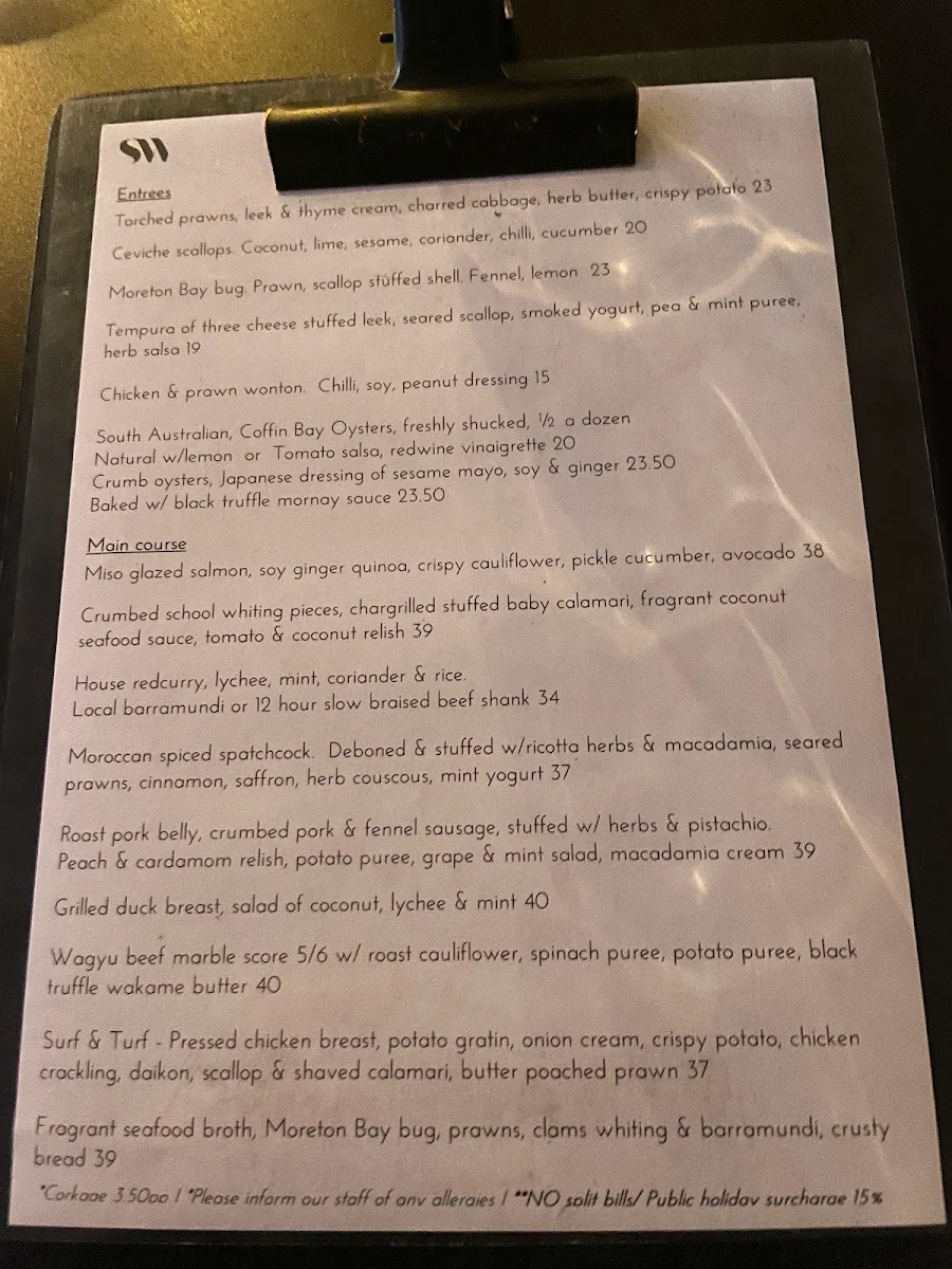 Menu, Saltwater Restaurant Magnetic Island