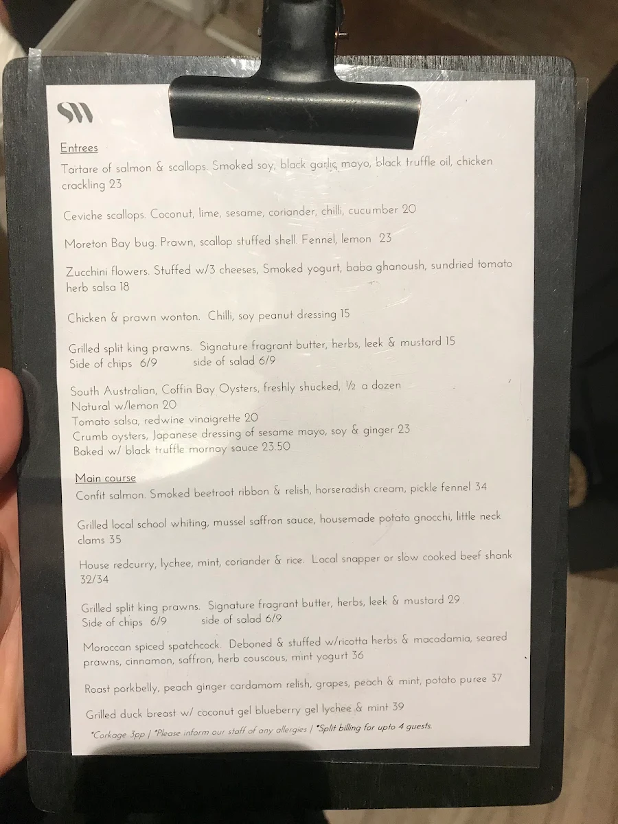 Menu, Saltwater Restaurant Magnetic Island