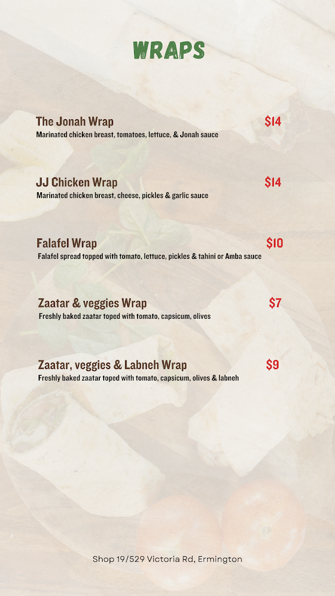Menu, Jonah Manoosh
