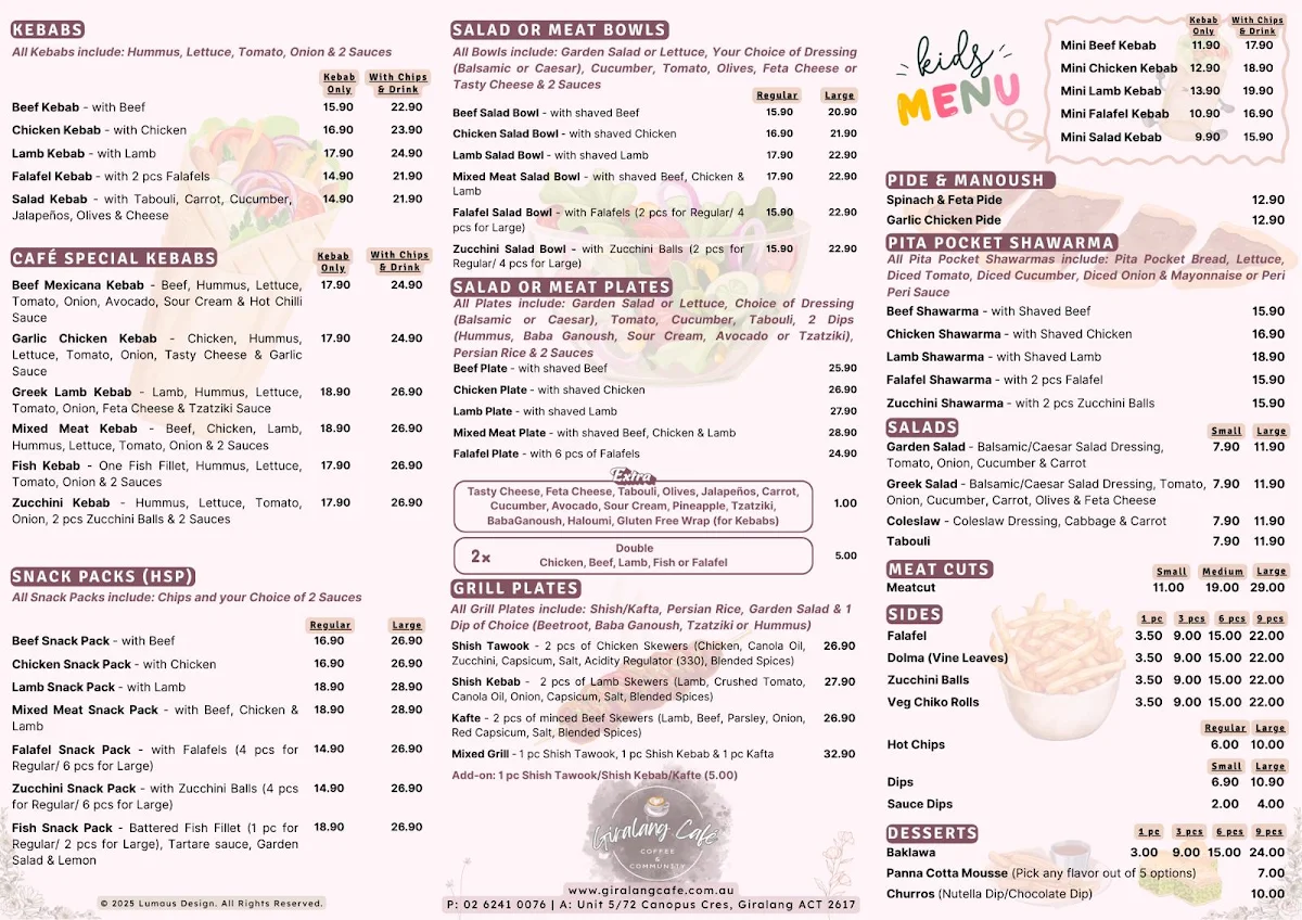 Menu, Giralang Cafe