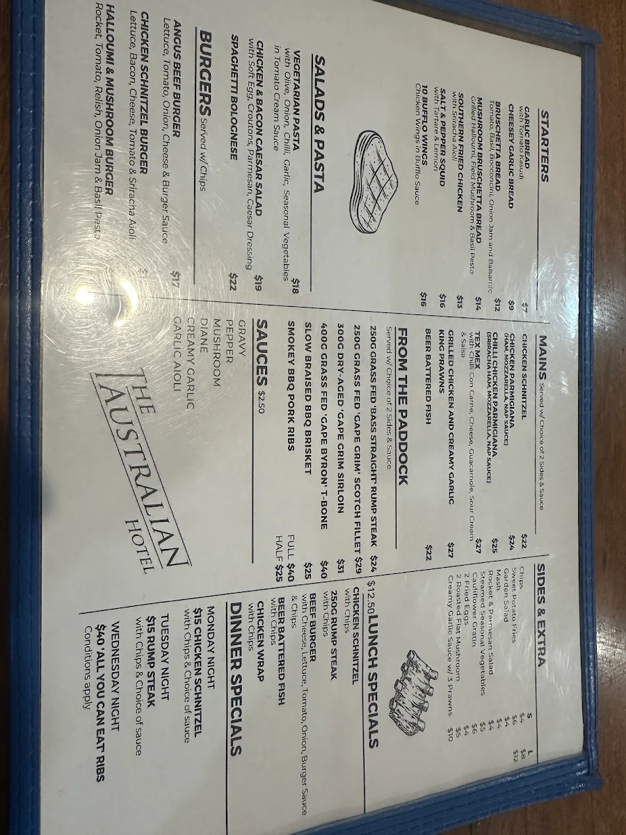 Menu, The Aussie Steak House