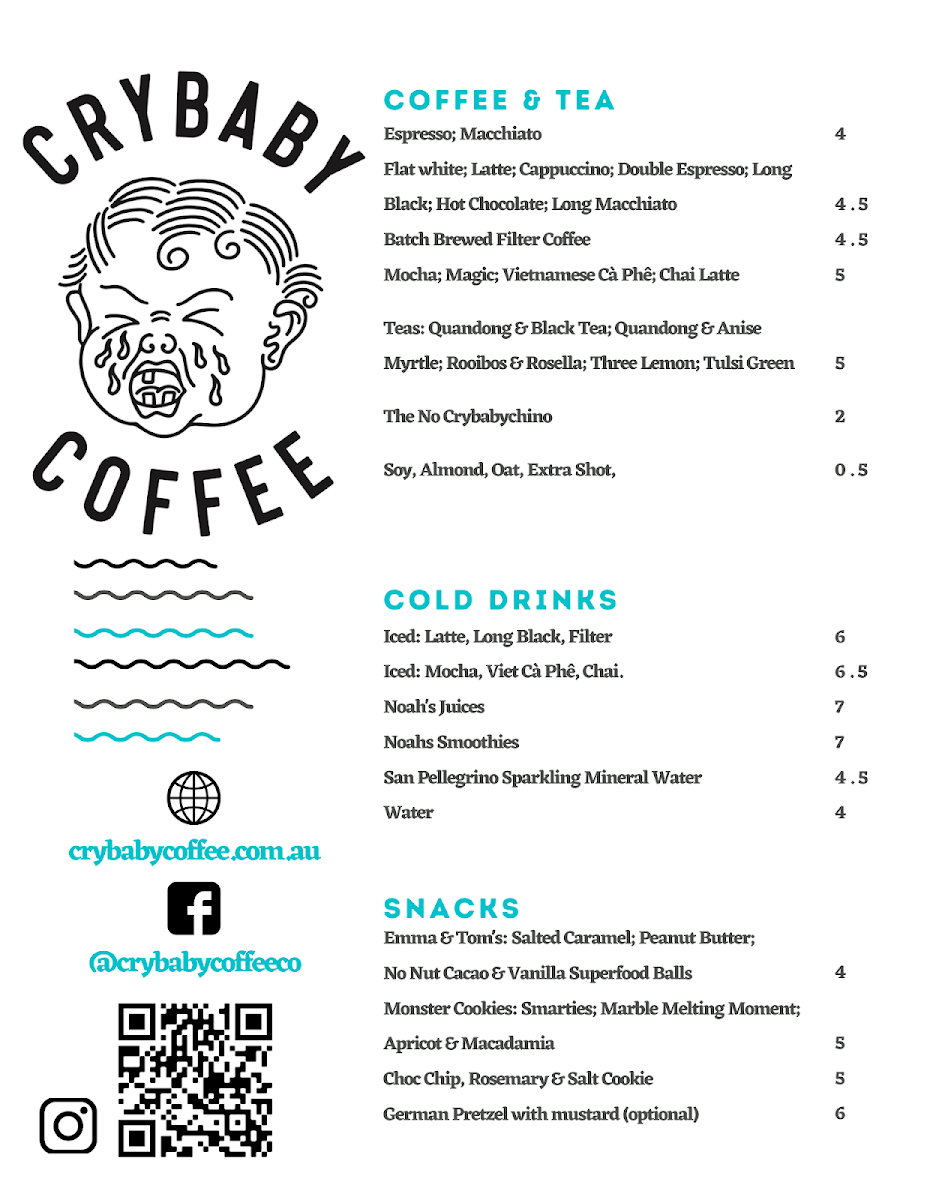 Menu, Crybaby Coffee