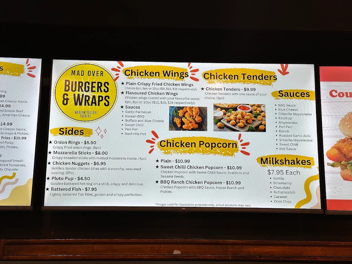 Menu, Mad Over Burgers & Wraps