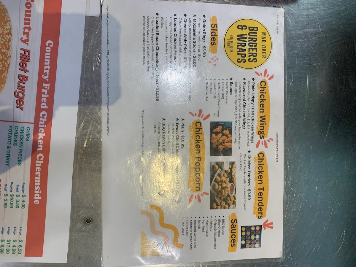 Menu, Mad Over Burgers & Wraps