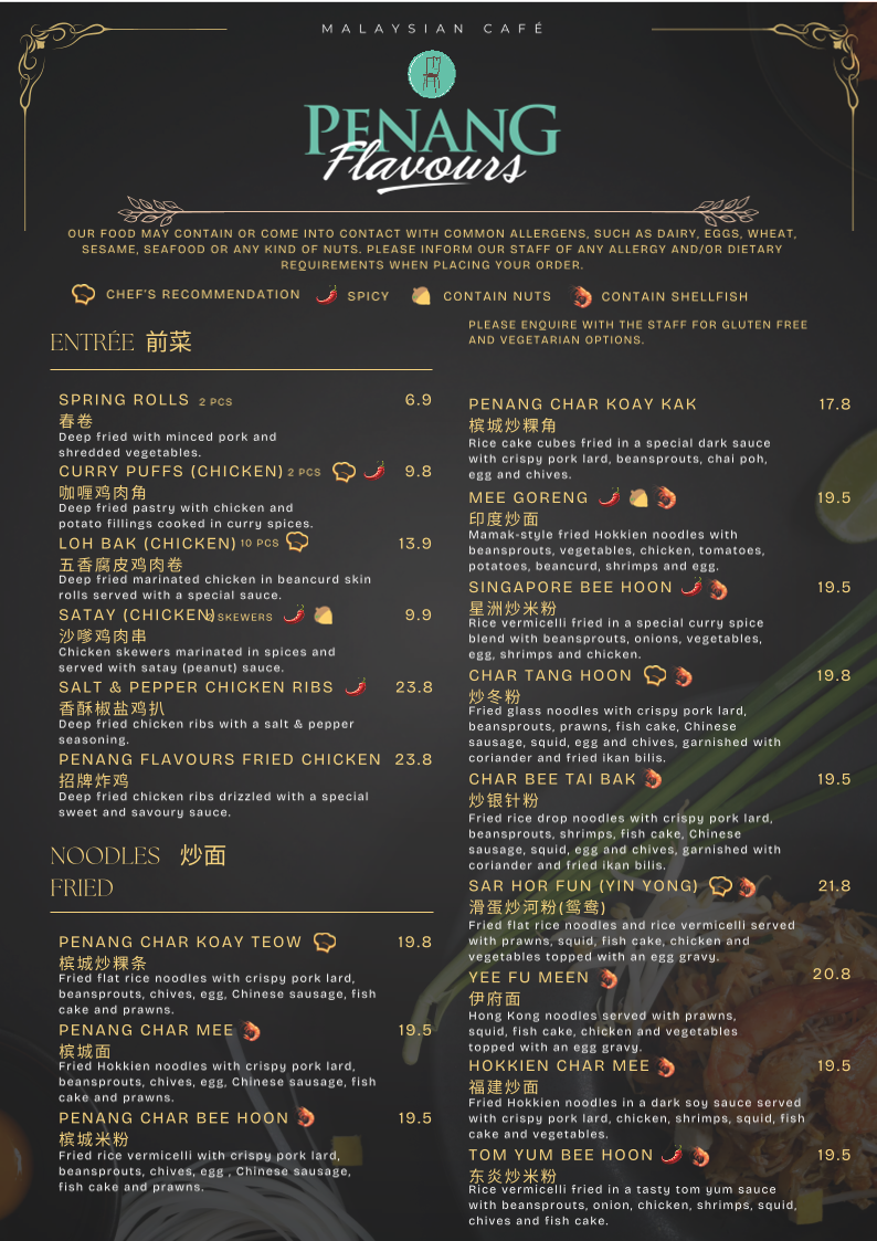 Menu, Penang Flavours