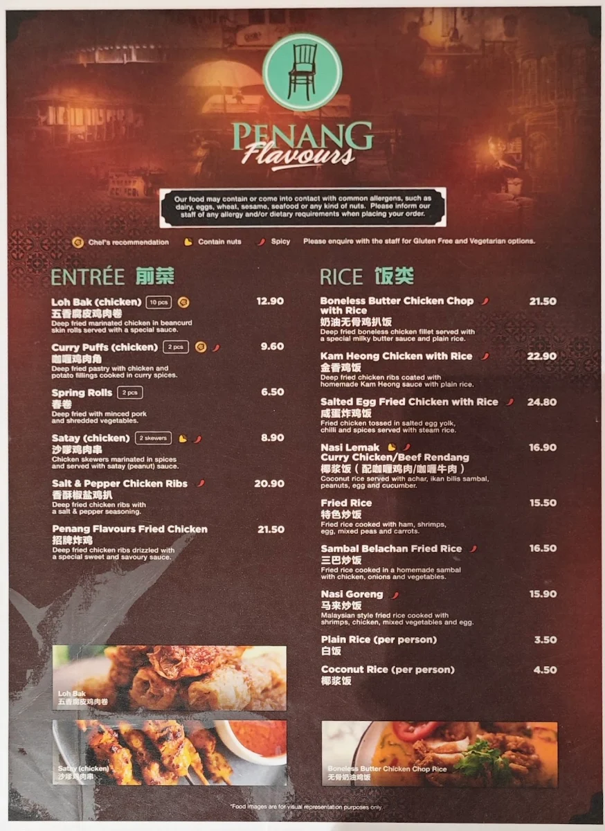 Menu, Penang Flavours