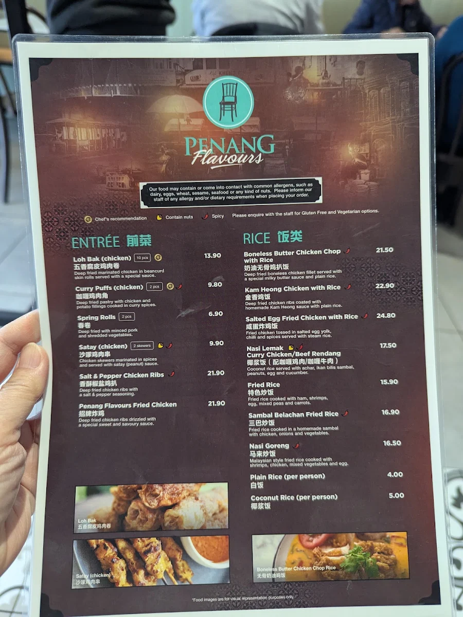 Menu, Penang Flavours