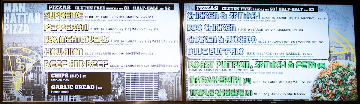 Menu, Manhattan Pizza