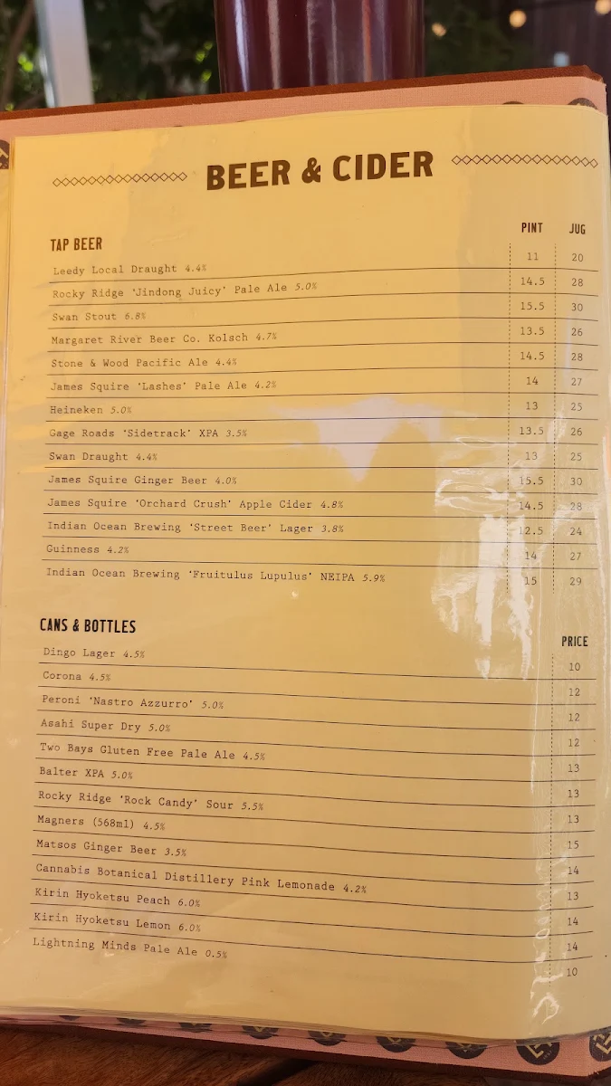 Menu, The Garden Leederville