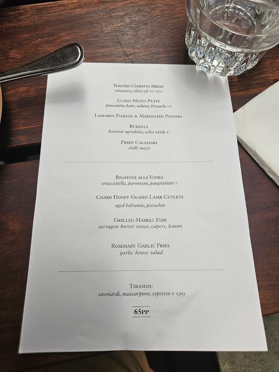 Menu, The Garden Leederville