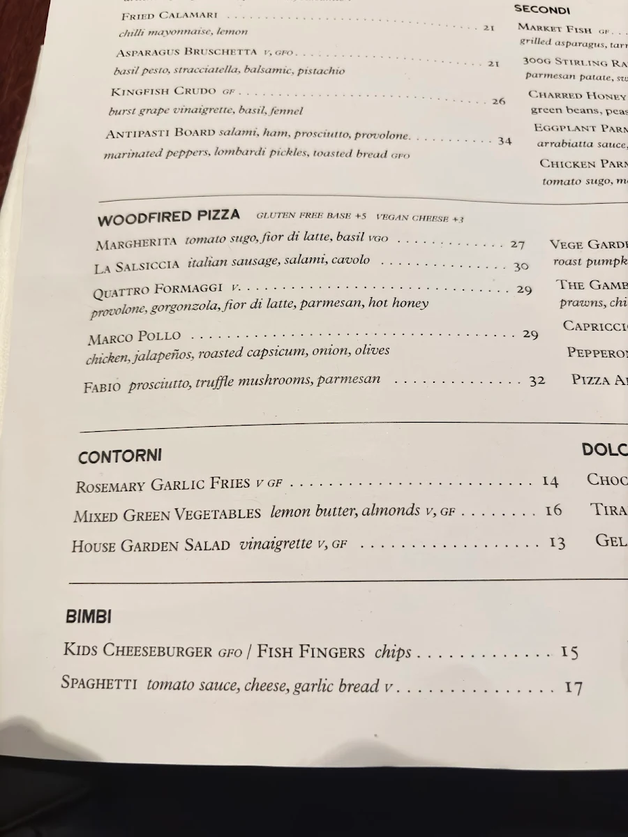 Menu, The Garden Leederville