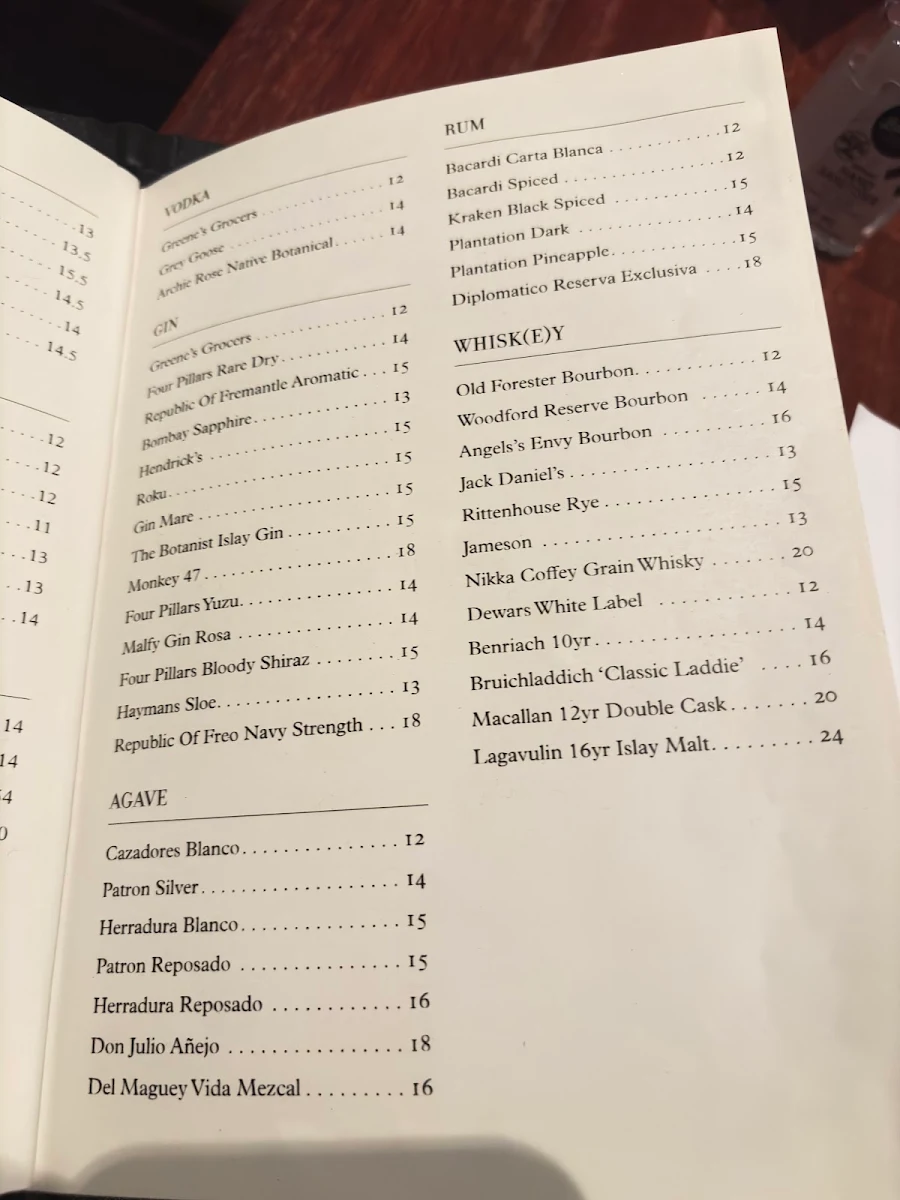 Menu, The Garden Leederville