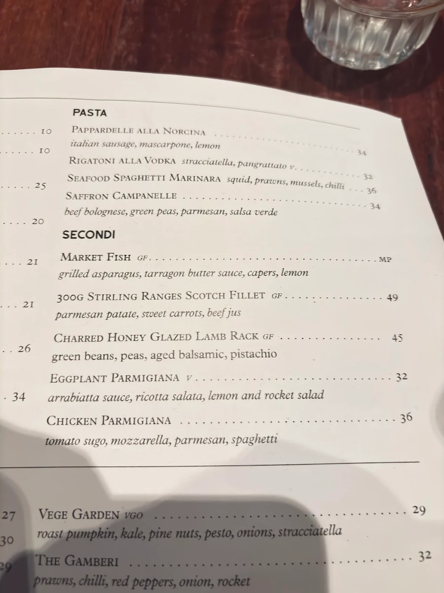 Menu, The Garden Leederville