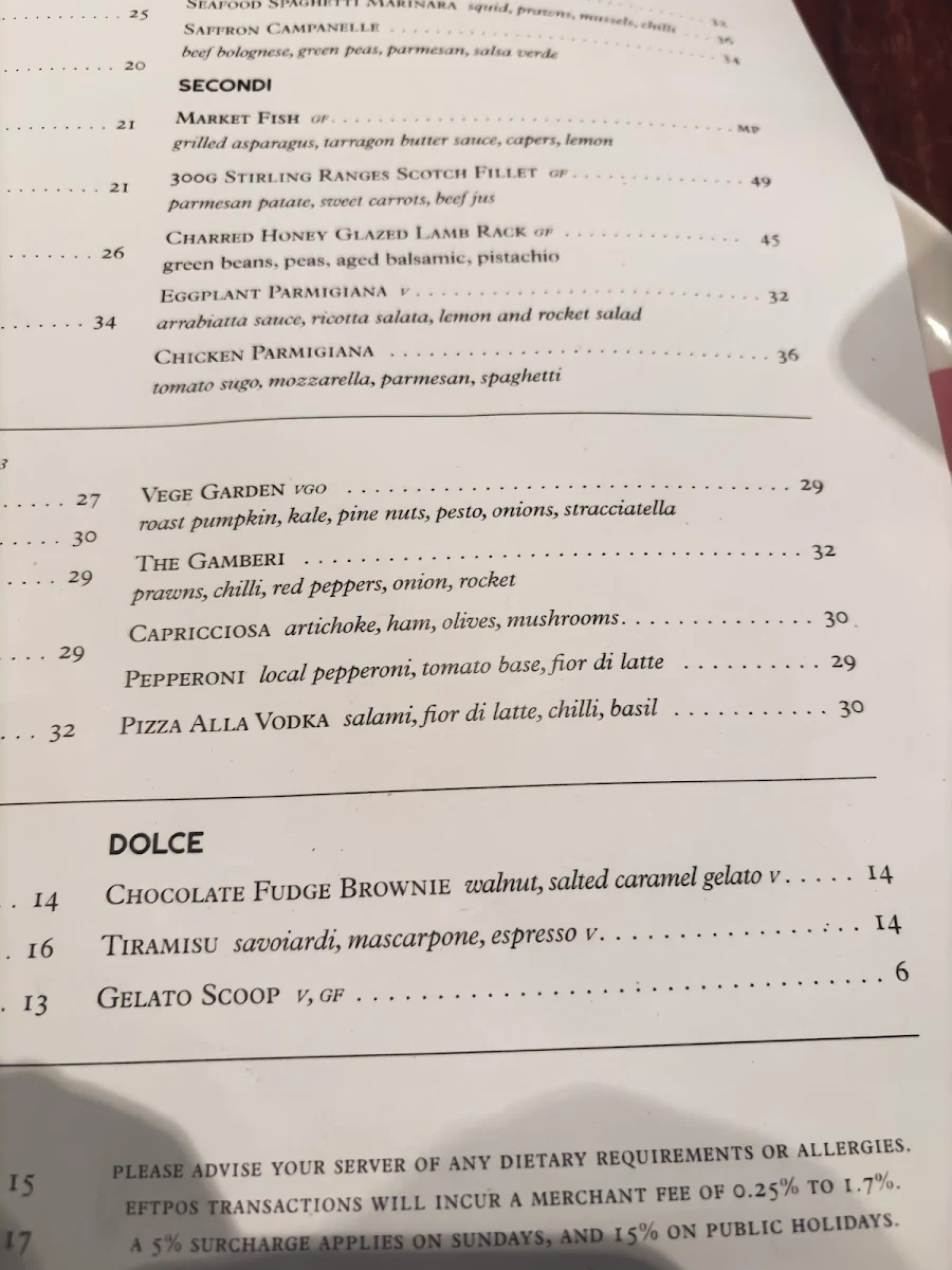 Menu, The Garden Leederville