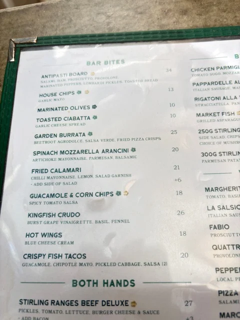 Menu, The Garden Leederville