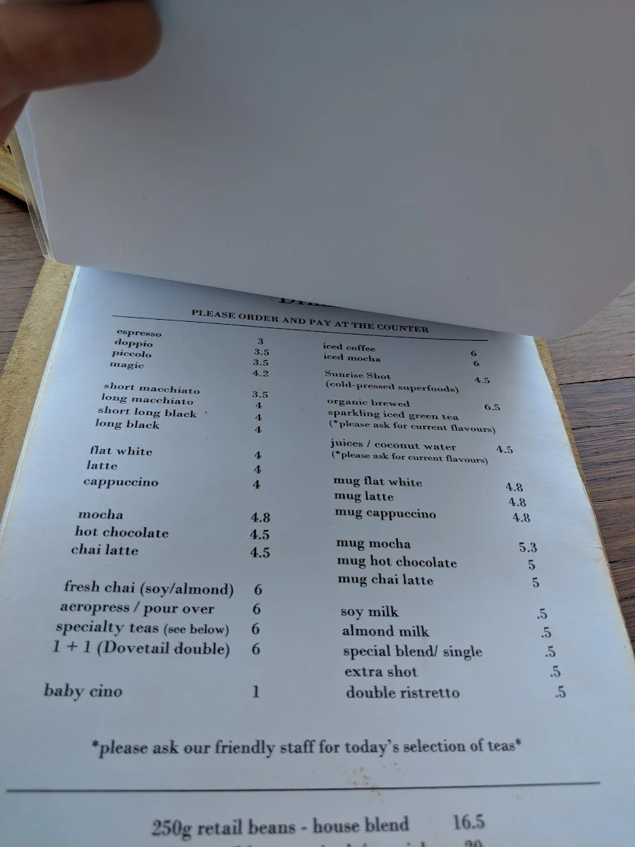 Menu, Dovetail on Overend