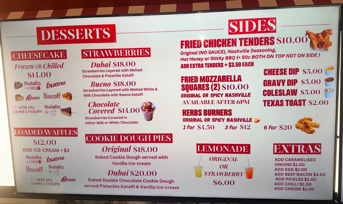 Menu, Kerbside Eatery Eastern Creek