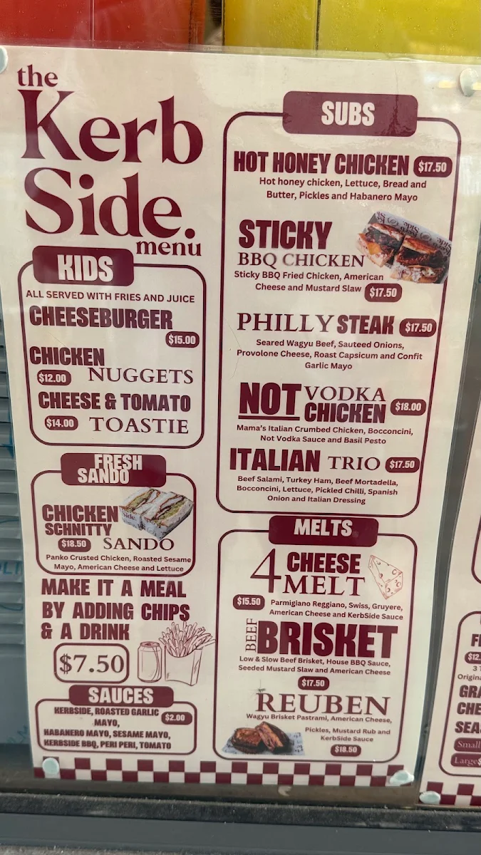 Menu, Kerbside Eatery Eastern Creek