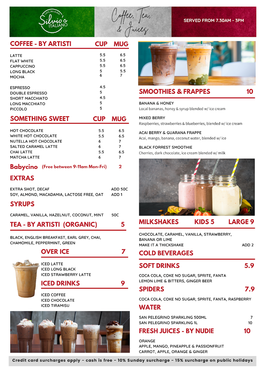 Menu, Silvio's Italiano