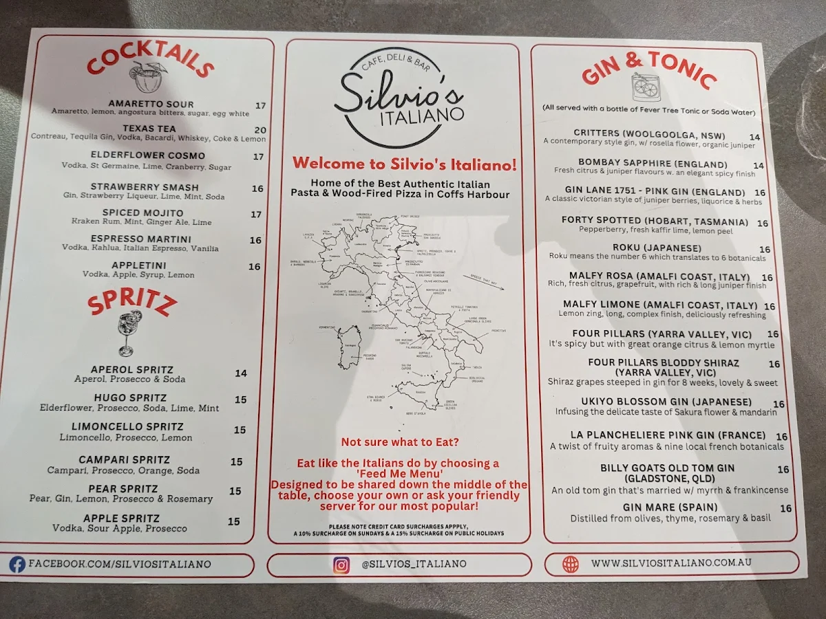 Menu, Silvio's Italiano