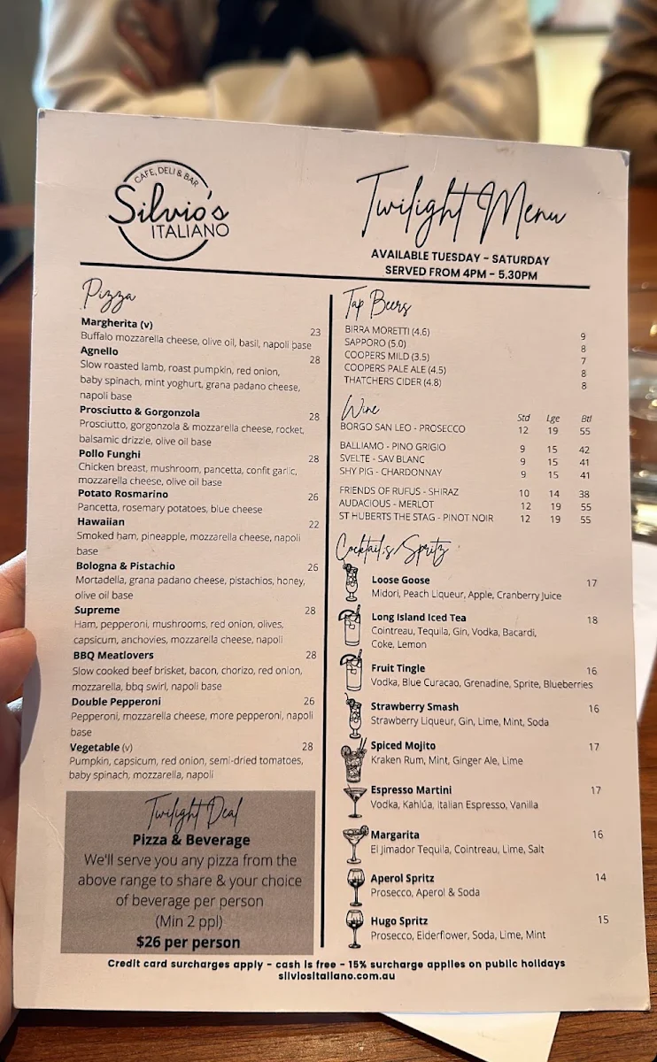 Menu, Silvio's Italiano