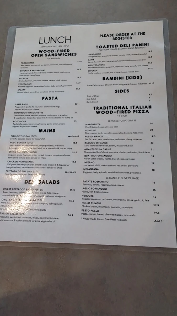 Menu, Silvio's Italiano
