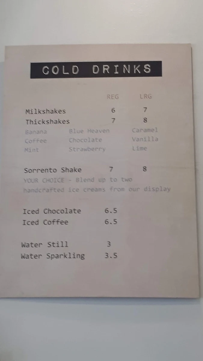 Menu, Mubble Sorrento (Handcrafted Ice Cream)