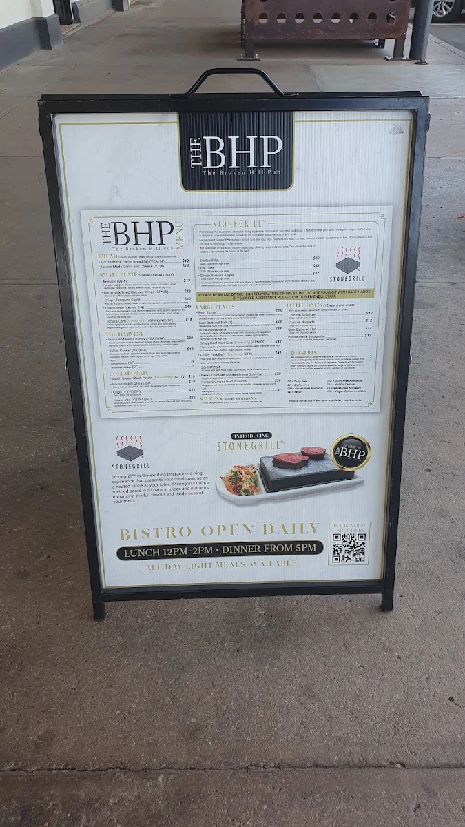 Menu, The Broken Hill Pub