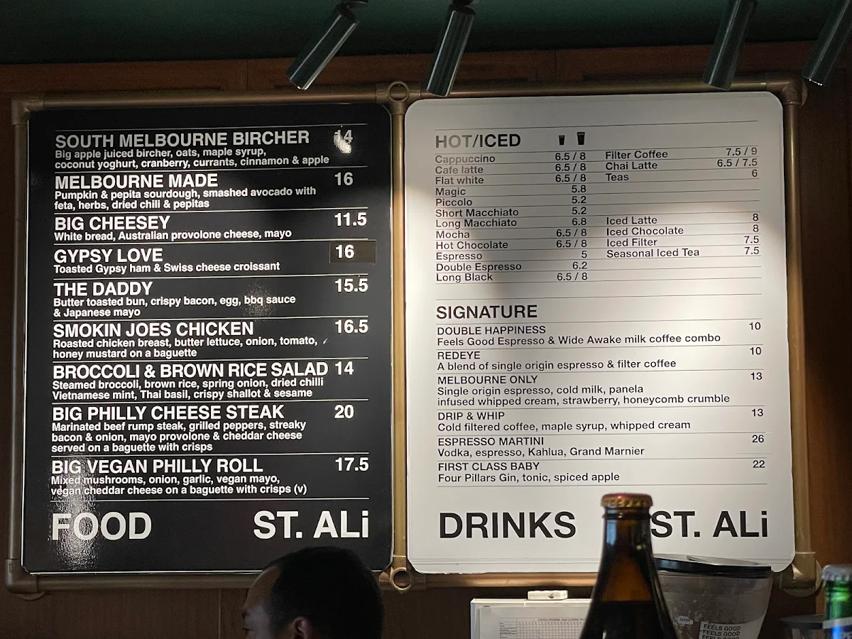 Menu, St. Ali Coffee Roasters