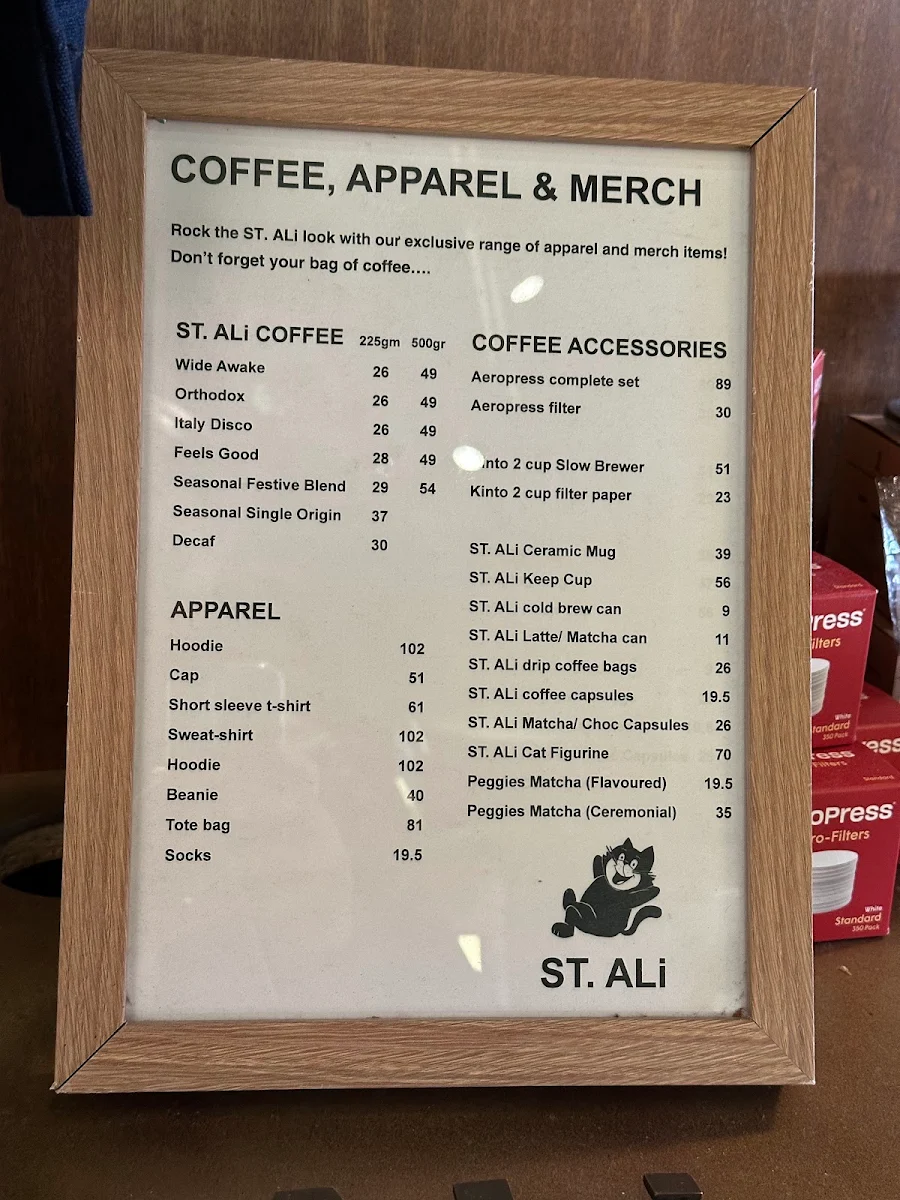 Menu, St. Ali Coffee Roasters