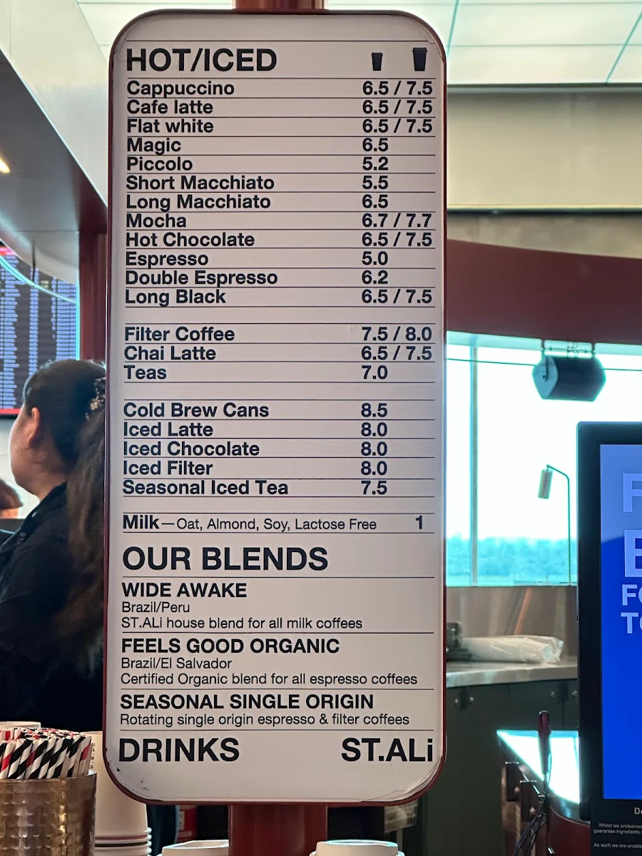 Menu, St. Ali Coffee Roasters