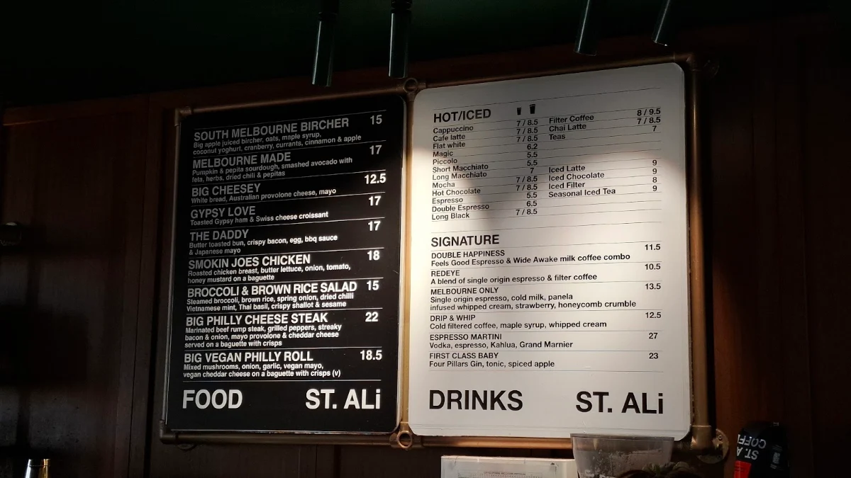 Menu, St. Ali Coffee Roasters