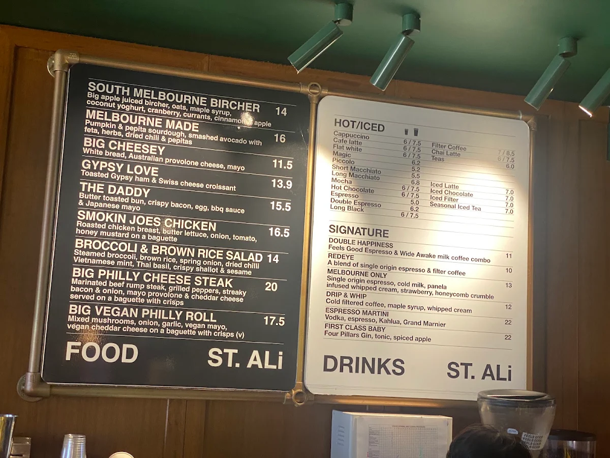 Menu, St. Ali Coffee Roasters