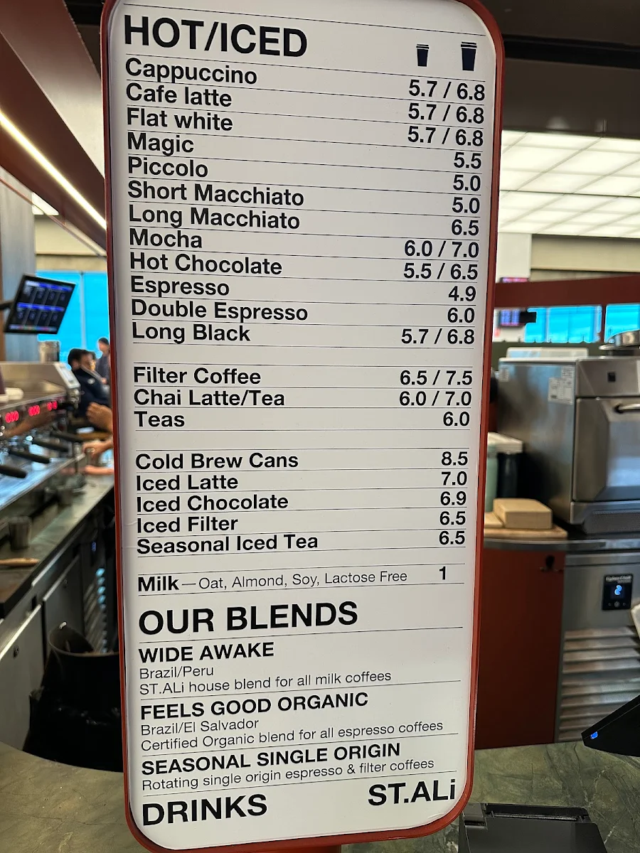 Menu, St. Ali Coffee Roasters