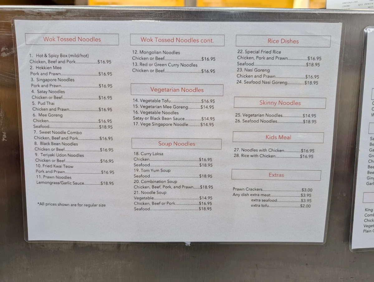 Menu, Wok King
