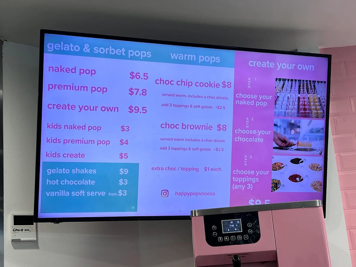 Menu, Happy Pops Noosa