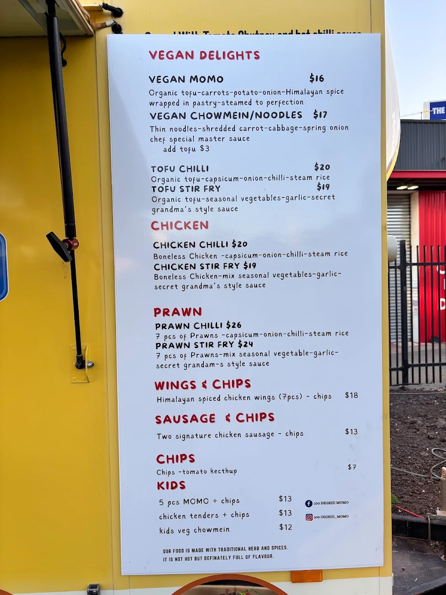 Menu, 100 DEGREE MOMO